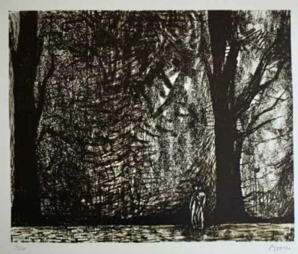 Lithograph Moore - FIGURES IN A FOREST