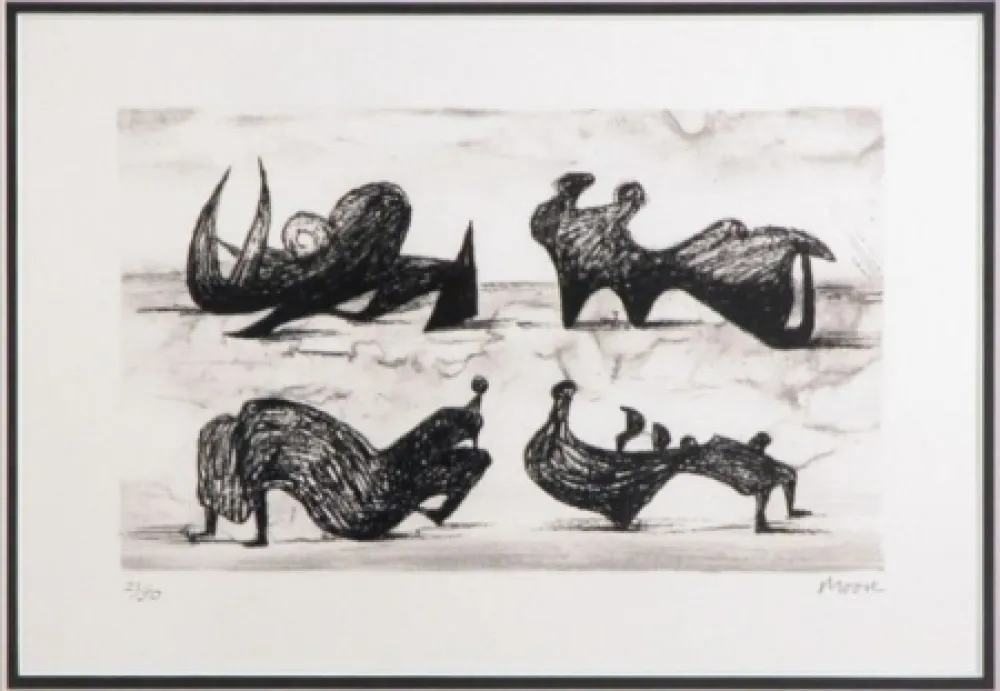 Lithograph Moore - Four silhouette figures