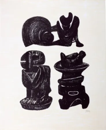 Lithograph Moore - La Poesie: Three Sculptural Forms (C. 320)