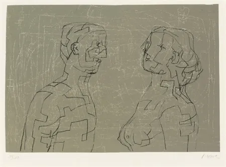 Lithograph Moore - Man and woman