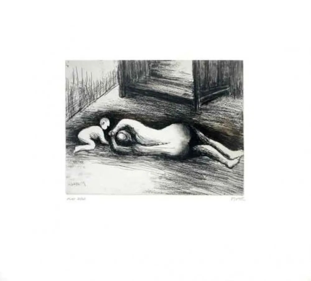 Etching And Aquatint Moore - Mother and child XV