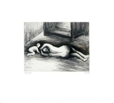 Etching And Aquatint Moore - Mother and child XV