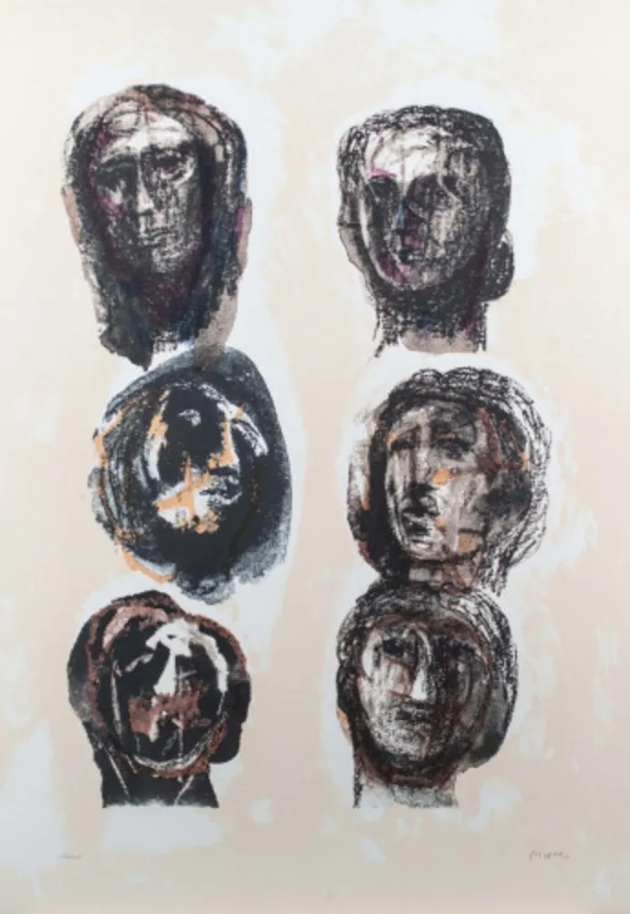 Lithograph Moore - Six Heads Olympians