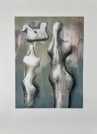 Lithograph Moore - Three Sculptures Ideas 