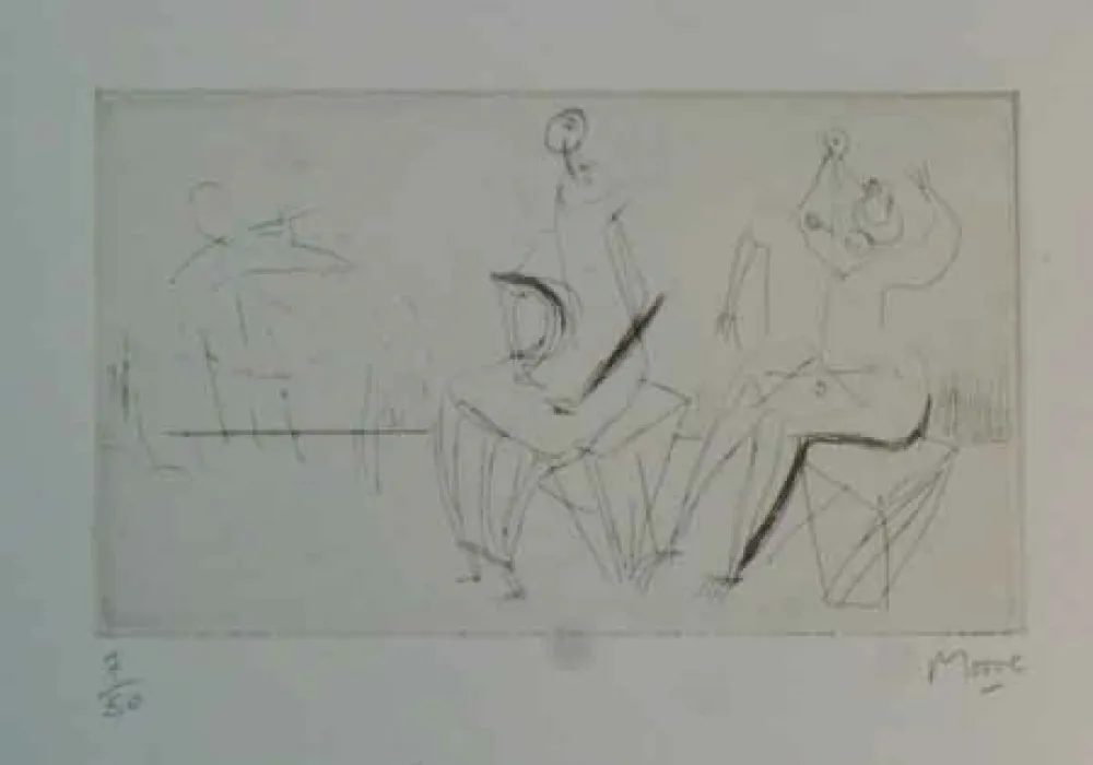 Engraving Moore - TWO SEATED FIGURES I