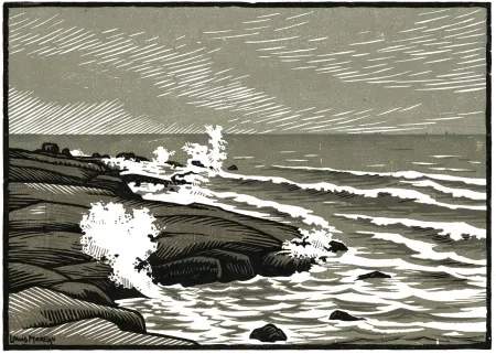 Woodcut Moreau - LA MER / THE SEA - Bretagne / Brittany - France - 1910