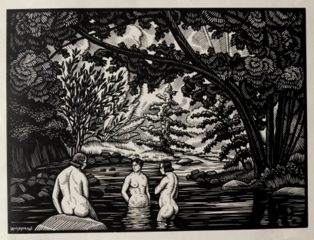 Woodcut Moreau - LES BAIGNEUSES / BATHERS - Gravure s/bois / Woodcut - 1912