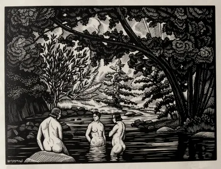Woodcut Moreau - LES BAIGNEUSES / BATHERS - Gravure s/bois / Woodcut - 1912