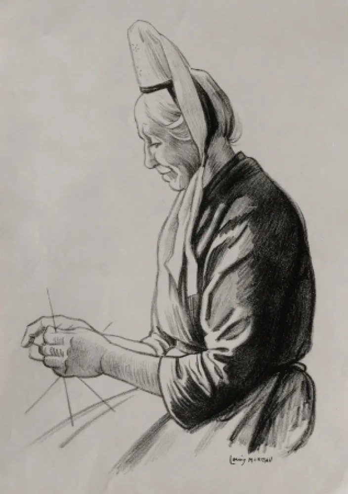 Lithograph Moreau - PAYSANNE BRETONNE / BRITTANY FARMER - France 1908