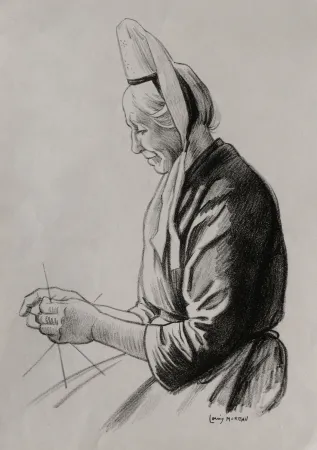 Lithograph Moreau - PAYSANNE BRETONNE / BRITTANY FARMER - France 1908