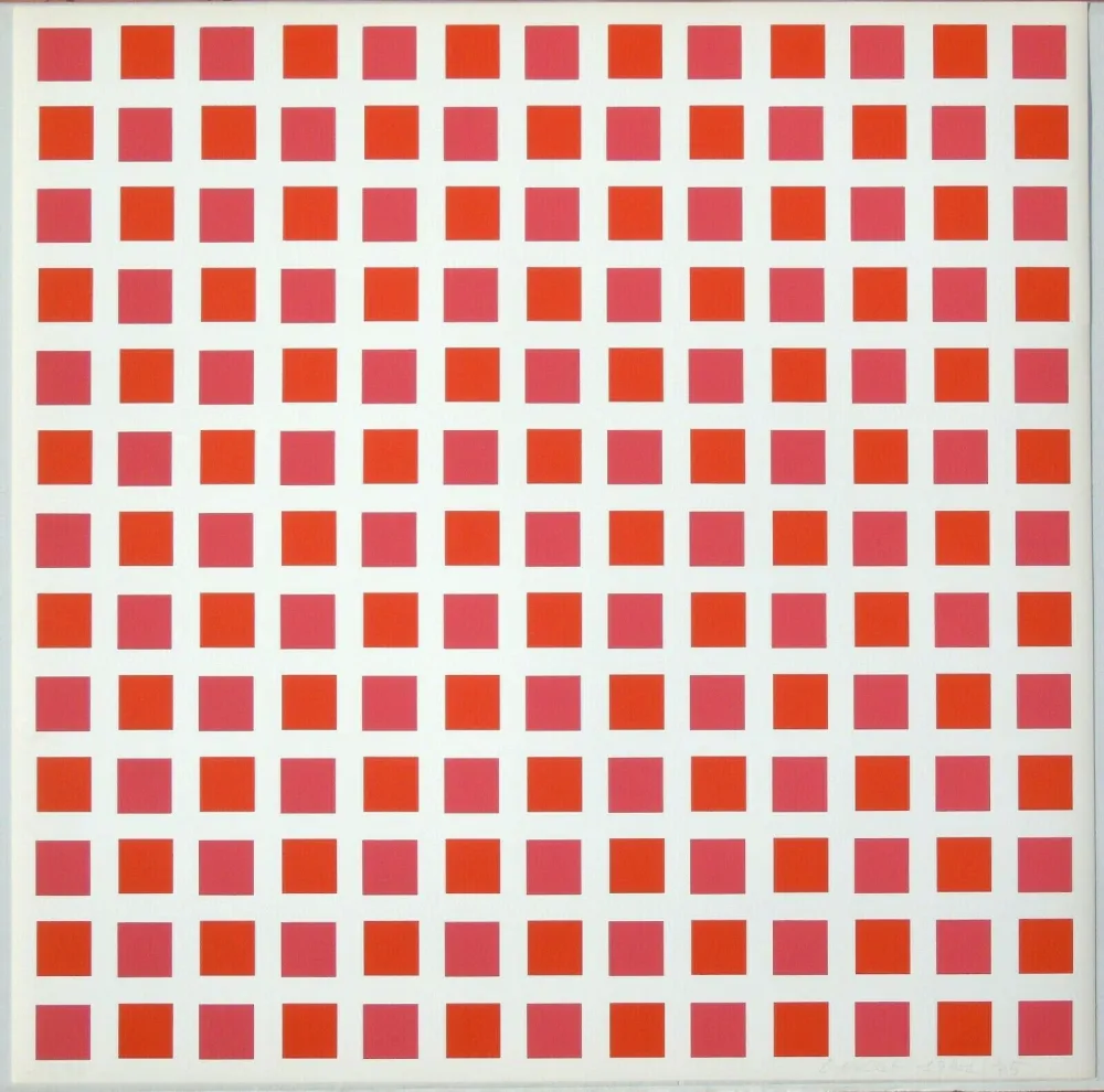 Screenprint Morellet - 1 carré rouge 1 carré orange