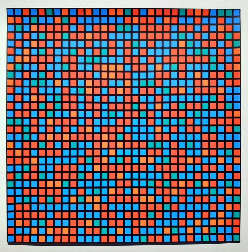 Screenprint Morellet - Chartres bleu rouge