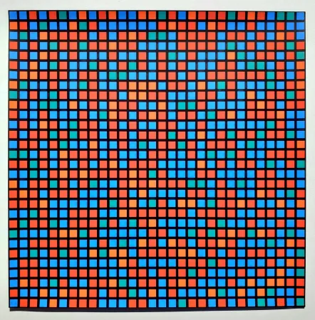 Screenprint Morellet - Chartres bleu rouge