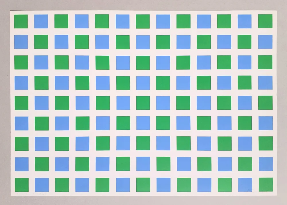 Screenprint Morellet - Quadrillage vert et bleu