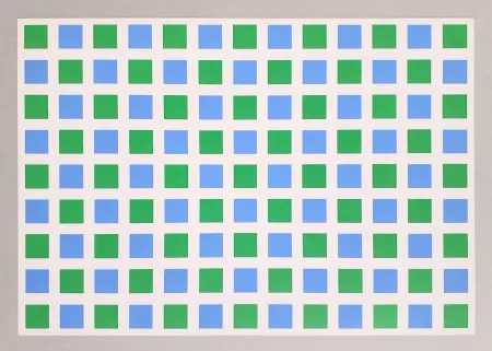 Screenprint Morellet - Quadrillage vert et bleu