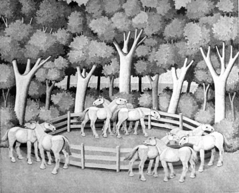 Woodcut Morena - Cavalli nel bosco