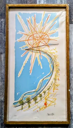 Lithograph Moretti - Raymond Moretti - Hand-signed Original Lithograph, Cannes, '60s