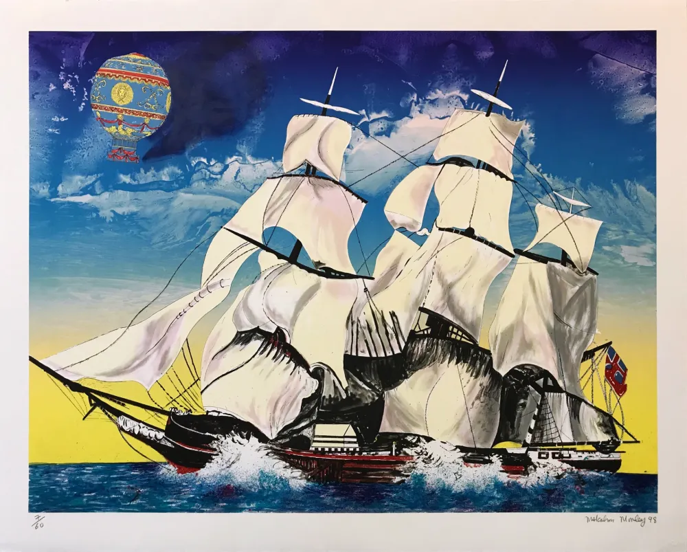 Lithograph Morley - FLYING CLOUD WITH MONTGOLFIERE BALLOON