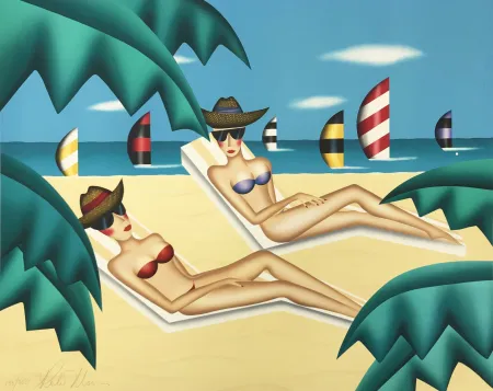 Lithograph Morris - SUNBATHERS