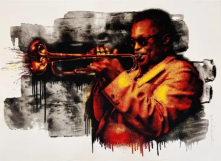 Screenprint Mr Brainwash - Miles Davis (Red, Yellow)