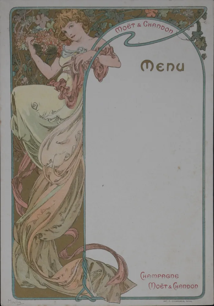 Lithograph Mucha - Champagne Moët & Chandon Menu, 1899