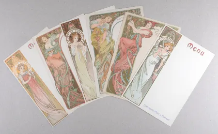 Lithograph Mucha - Champagne Moët & Chandon Menu, 1899 - Complete set of six original lithograph menu cards