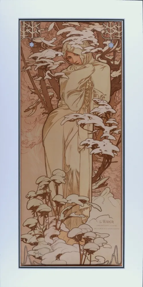 Lithograph Mucha - Hiver, 1897 - Framed!