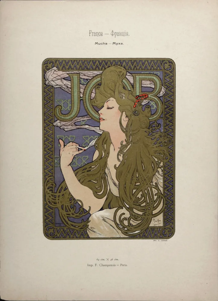 Lithograph Mucha - Job, 1897 - Scarce original lithograph with gold ink!
