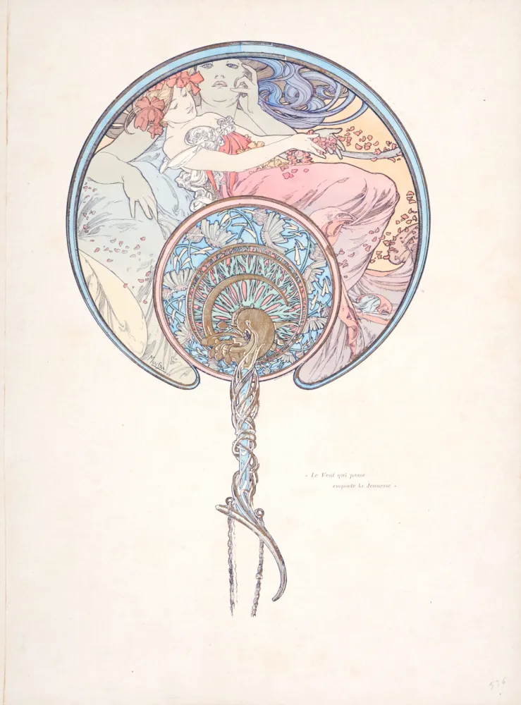 Lithograph Mucha - Le Vent Qui Passe emporte la jeunesse