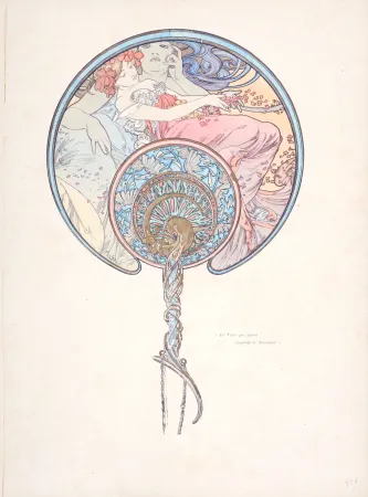Lithograph Mucha - Le Vent Qui Passe emporte la jeunesse