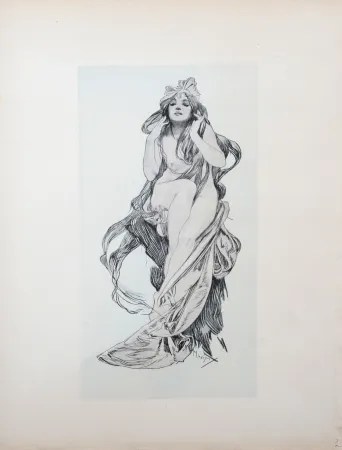 Lithograph Mucha - Nu assis, 1898