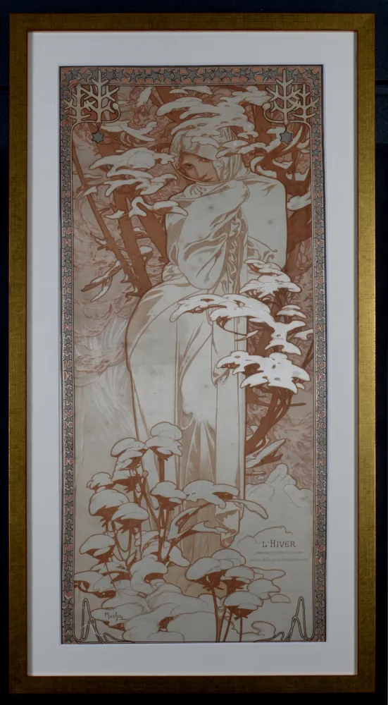 Lithograph Mucha - The Seasons : Winter, 1900