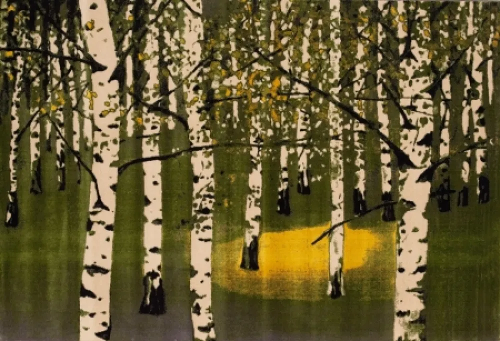 Lithograph Muller - Birkenwald IV