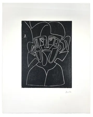 Woodcut Müller - VISAGE V (MIROIR)