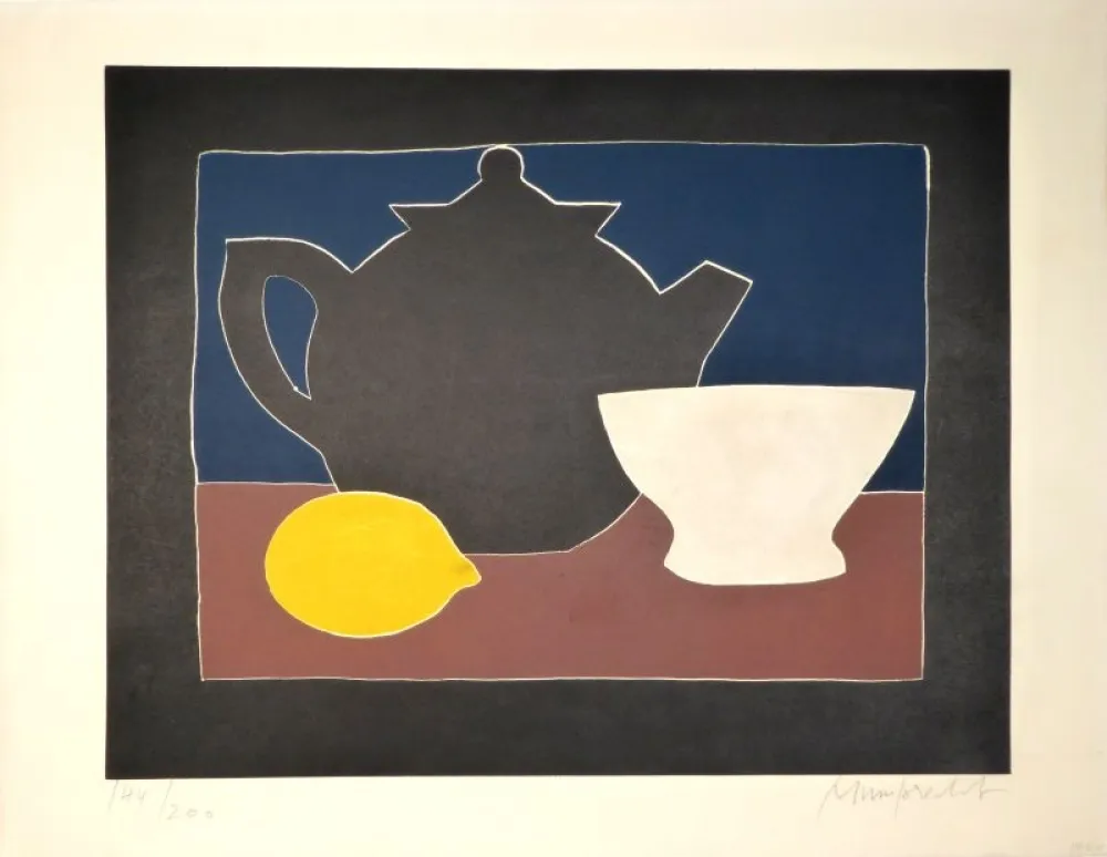 Aquatint Mumprecht - Théière, bol et citron
