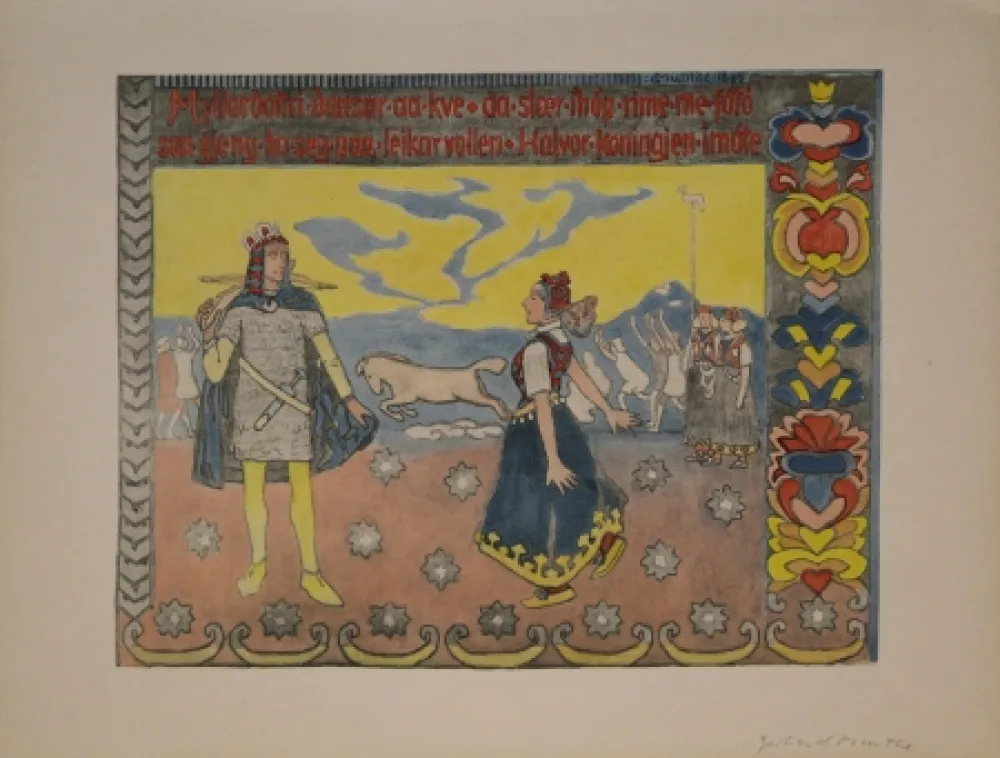 Lithograph Munthe - Myllardottri dansar...