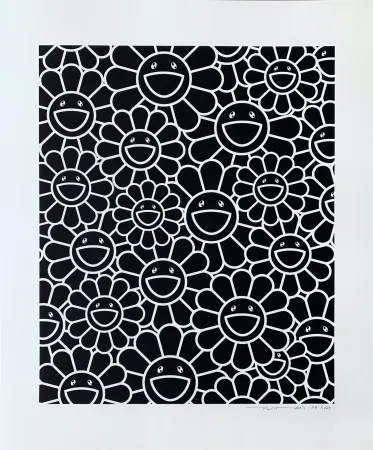 Screenprint Murakami - Black Flowers