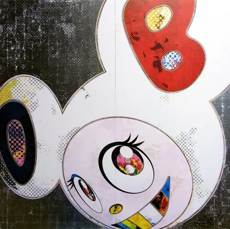 Lithograph Murakami - DOB in pure white robe (navy & vermilion)