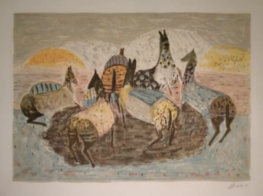 Lithograph Music - Cavallini Che Giacano / Spielende Pferde