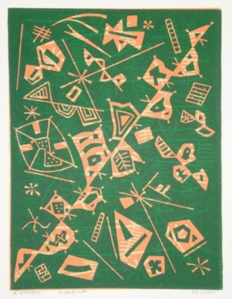 Linocut Nebel - Farbiger Linolschnitt (Werknummer 657/1973)