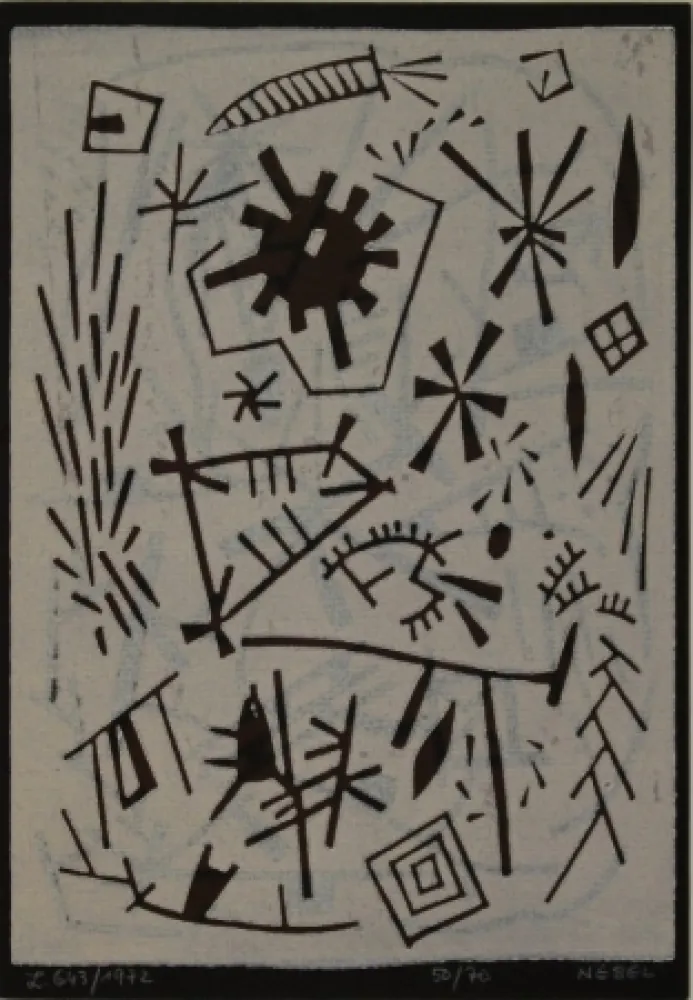 Linocut Nebel - Farbiger Linolschnitt (Werknummer L. 643/1972). 