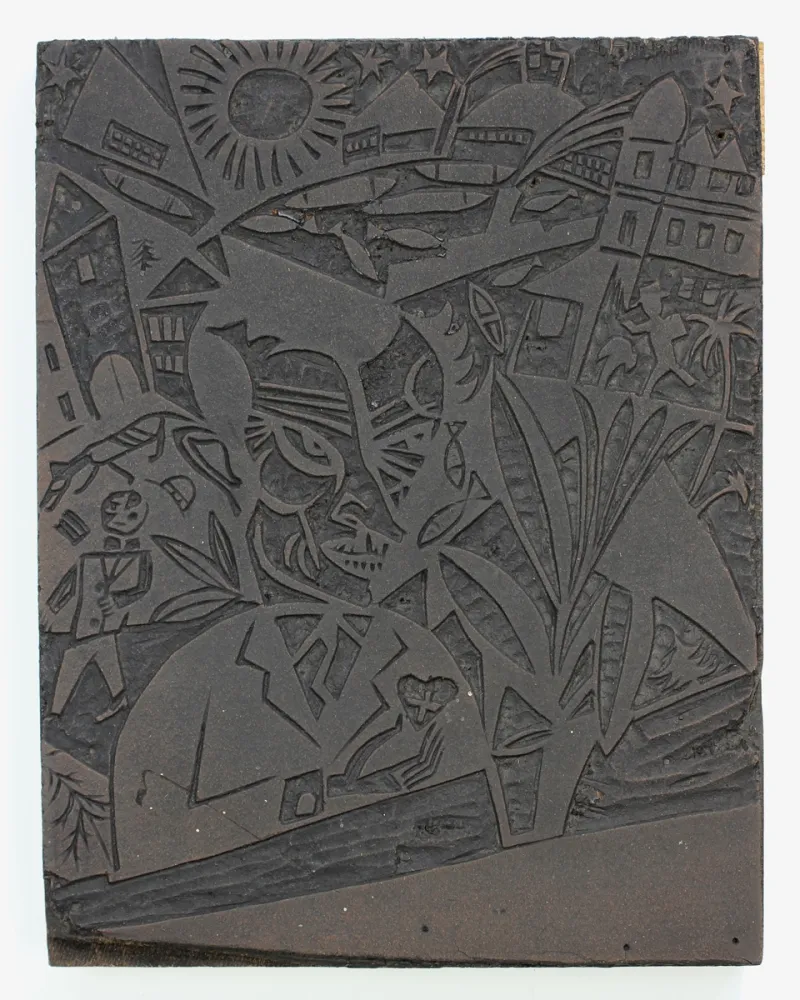 Linocut Nerlinger - Mann vor Stadtlandschaft (Man in Front of a Cityscape)