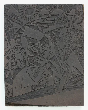 Linocut Nerlinger - Mann vor Stadtlandschaft (Man in Front of a Cityscape)