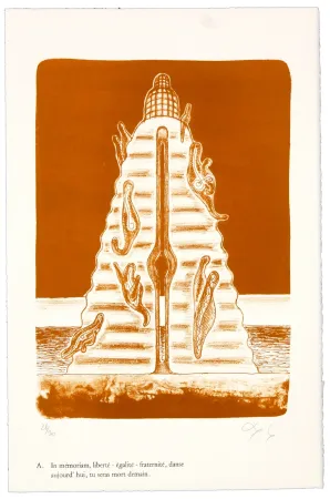 Lithograph Nørgaard - A. In mémoriam, liberté - égalité - fraternité, danse aujourd'hui, tu seras mort demain.