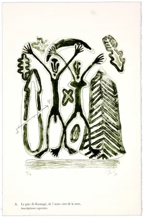 Lithograph Nørgaard - A. Le parc de Kurangsi, de l'autre côté de la terre, inscriptions rupestres