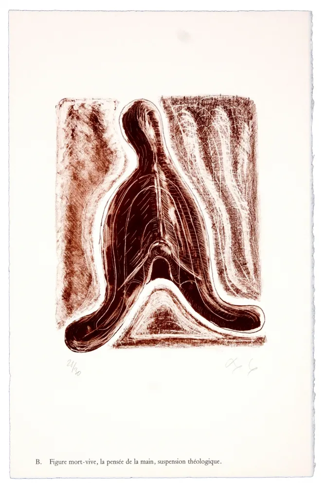 Lithograph Nørgaard - B. Figure mort-vive, la pensée de la main, suspension théologique