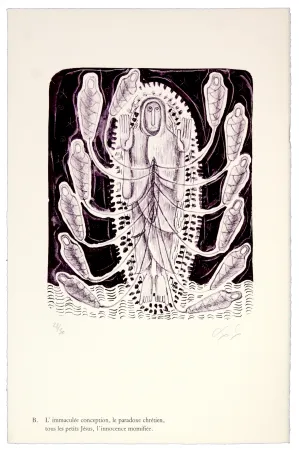 Lithograph Nørgaard - B. L'immaculée conception, la paradoxe chrétien, tous les petits Jésus, l'innocence momifiée