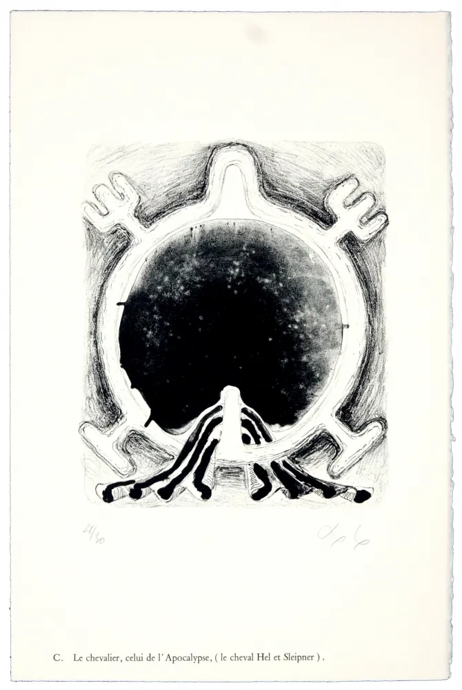 Lithograph Nørgaard - C. Le chevalier, celui de l'Apocalyspe, (le cheval Hel et Sleipner).