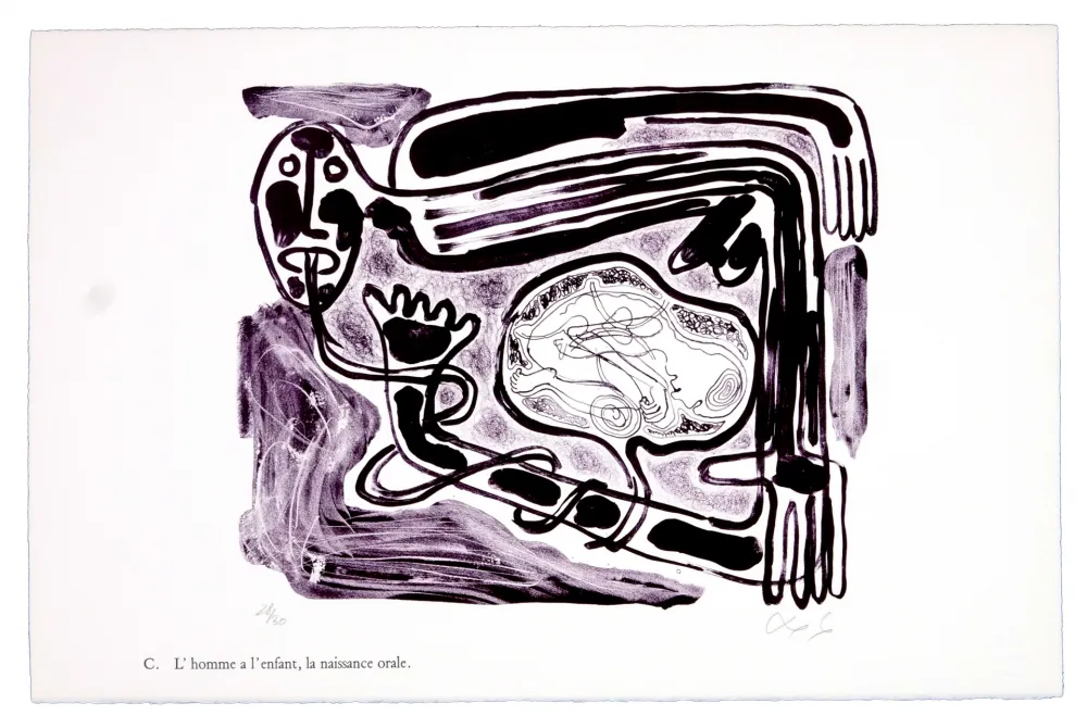 Lithograph Nørgaard - C. L'homme a l'enfant, la naissance orale