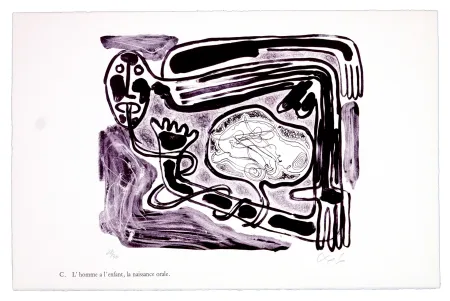 Lithograph Nørgaard - C. L'homme a l'enfant, la naissance orale